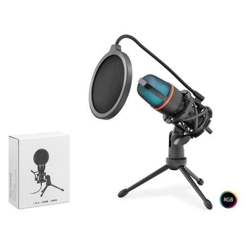 HADRON ME4RGB Gaming RGB Tripod Mikrofon Pop Filtreli Type-C 48kHz 16Bit Siyah