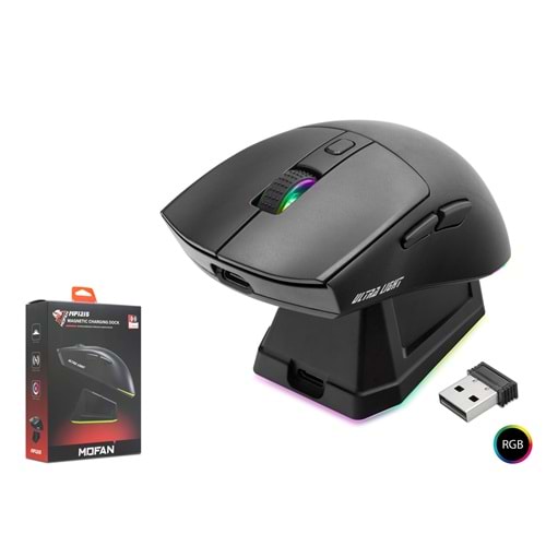 MOFAN MF1215B Dual Mode RGB Gaming Mouse Manyetik Şarj Standlı 2.4 GHz Bluetooth Siyah