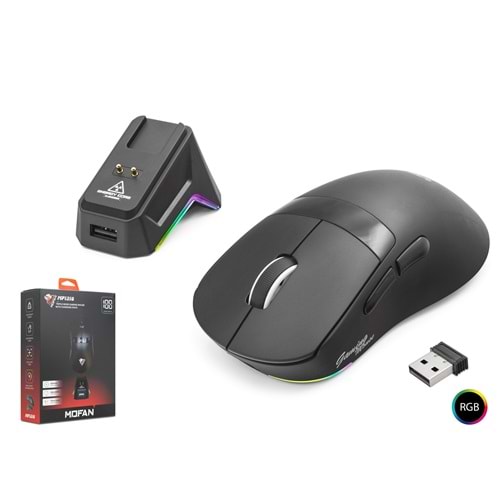 MOFAN MF1216B Tri Mode RGB Gaming Mouse Manyetik Şarj Standlı OLED Ekranlı 12000 DPI Siyah