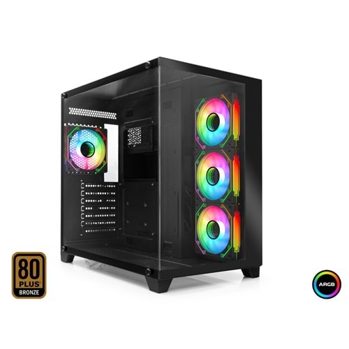 MOFAN MF2901B PC Gaming Kasa PROMAX Seri 80 Plus 850W Power Supply 4x ARGB Fan Siyah