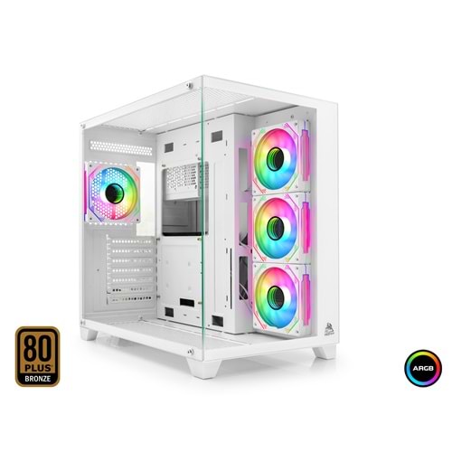 MOFAN MF2901W PC Gaming Kasa PROMAX Seri 80 Plus 850W Power Supply 4x ARGB Fan Beyaz