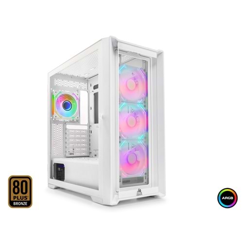 MOFAN MF2902W PC Gaming Kasa 360 Seri 80 Plus 850W Power Supply 4x ARGB Fan Beyaz
