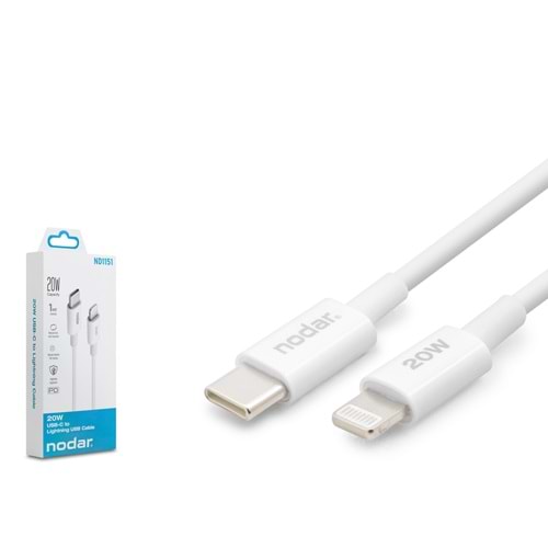 NODAR ND1151 Type-C Lightning Şarj ve Data Kablosu 20W 1 m PVC Beyaz