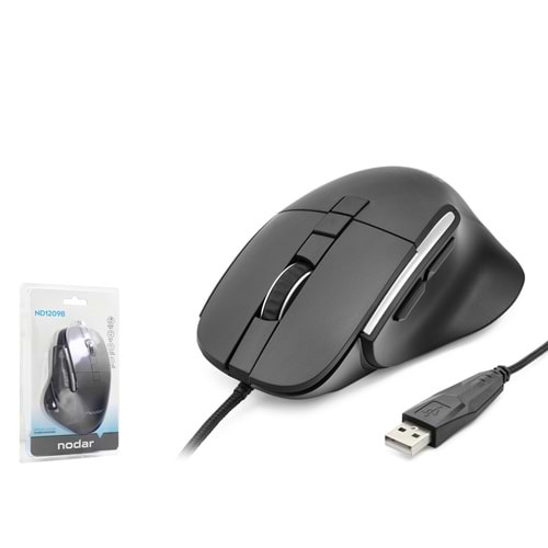 NODAR ND1209B USB Ergonomik Ofis Mouse 3600 DPI 7 Tuş Siyah