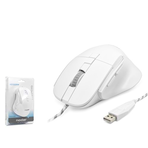 NODAR ND1209W USB Ergonomik Ofis Mouse 3600 DPI 7 Tuş Beyaz