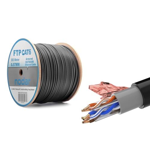 NODAR ND2002 Cat6 FTP Dış Mekan Ethernet Kablosu 23 AWG 0.57 mm CCA 305 m Siyah