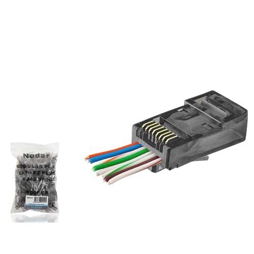 NODAR ND2410 CAT6 EZ RJ45 Konnektör 100 Adetli Paket Siyah