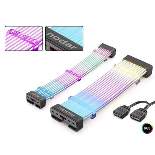 NODAR ND2801SET A-RGB Sleeved Kablo Kılıfı Seti Anakart 24 Pin Ekran Kartı 2x8 Pin Siyah