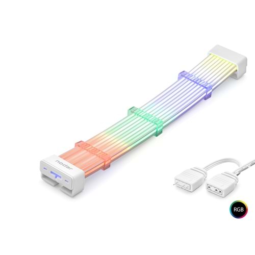 NODAR ND2802A 2x8 Pin ARGB PCIe GPU Güç Uzatma Kablosu Bükülebilir 3 mm 44 LED Beyaz