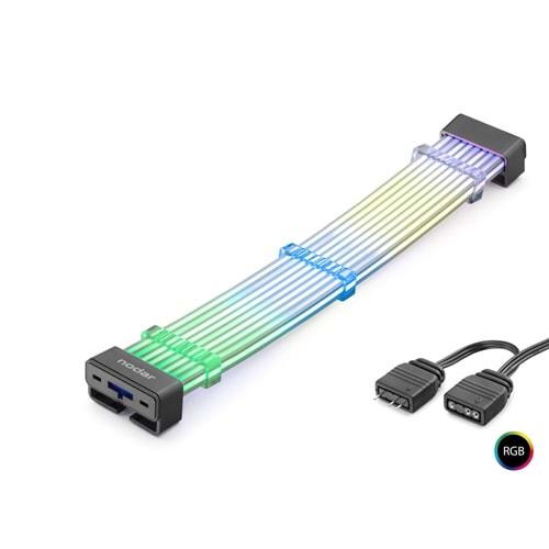 NODAR ND2803B 2x8 Pin ARGB PCIe GPU Güç Uzatma Kablosu Bükülebilir 3 mm 44 LED Siyah