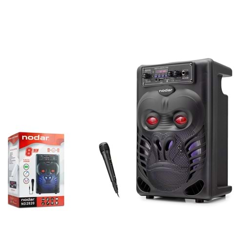 NODAR ND2820 Karaoke Mikrofonlu Bluetooth Hoparlör FM Radyo 8 İnç RGB Siyah
