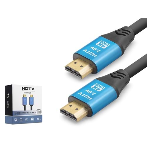 NODAR ND4054 HDMI 2.0 Kablo 4K 60 Hz OD 8.0 mm 15 m Siyah Mavi