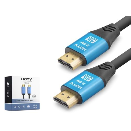 NODAR ND4056 HDMI 2.0 Kablo 4K 60 Hz OD 8.0 mm 25 m Siyah Mavi