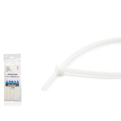 NODAR ND4804B Kablo Bağı 3.6 x 250 mm 100 Adetli Paket Beyaz