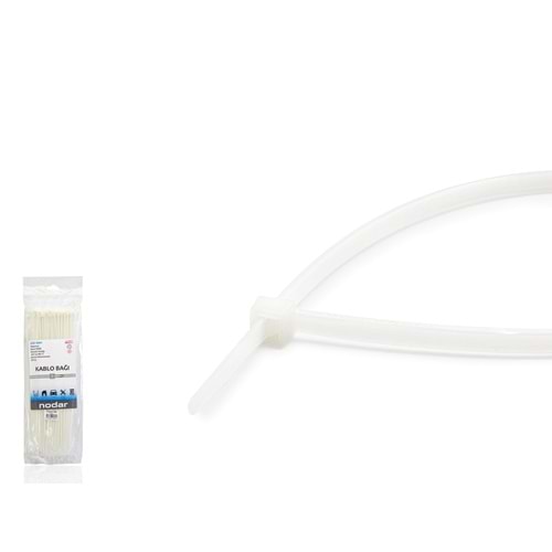NODAR ND4805B Kablo Bağı 3.6 x 300 mm 100 Adetli Paket Beyaz