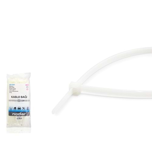 NODAR ND4807B Kablo Bağı 4.8 x 200 mm 100 Adetli Paket Beyaz