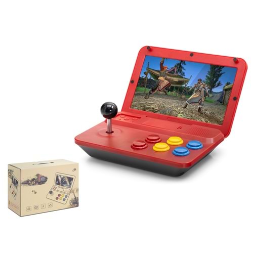NODAR ND753 Retro Mini Arcade El Oyun Konsolu 10 İnç Katlanabilir Ekranlı Kırmızı