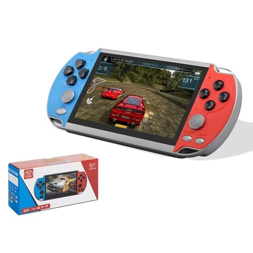 NODAR ND755 Retro El Oyun Konsolu 5.1 İnç Ekranlı 64 GB Kart Destekli Kırmızı Mavi