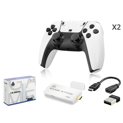 NODAR ND764 Retro Oyun Stick HDMI Çift GamePad Seti 64 GB Kart Destekli 2.4G Kablosuz Beyaz