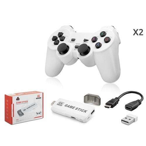 NODAR ND766 Retro Oyun Stick HDMI Çift GamePad Seti 64 GB Kart Destekli 2.4G Kablosuz Beyaz