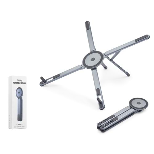 NODAR ND8032 Ayarlanabilir Katlanabilir Manyetik Tablet ve Laptop Standı 360° Döner Metal Gri