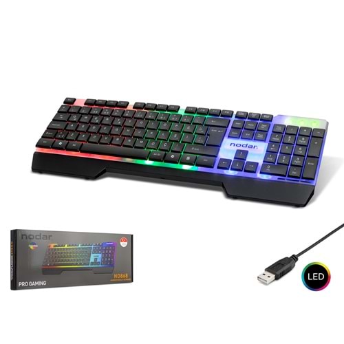 NODAR ND868 Gaming Slim Klavye Rainbow LED 105 Tuş Siyah