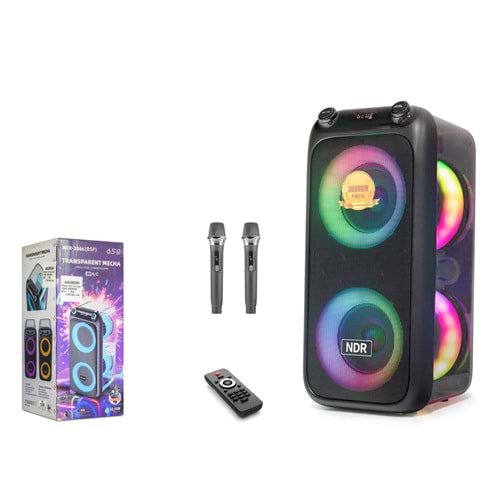 NDR NDR2066 Çift Karaoke Mikrofonlu Bluetooth Hoparlör 2x6,5 İnç RGB Kumandalı Siyah