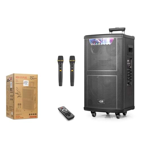 NDR NDR515 Çift Karaoke Mikrofonlu Bluetooth Hoparlör FM Radyo 80W 15 İnç Kumandalı Ahşap
