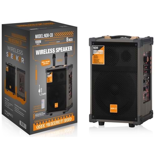 NDR NDRC08 Çift Karaoke Mikrofonlu Bluetooth Hoparlör FM Radyo 40W 8 İnç Kumandalı Siyah