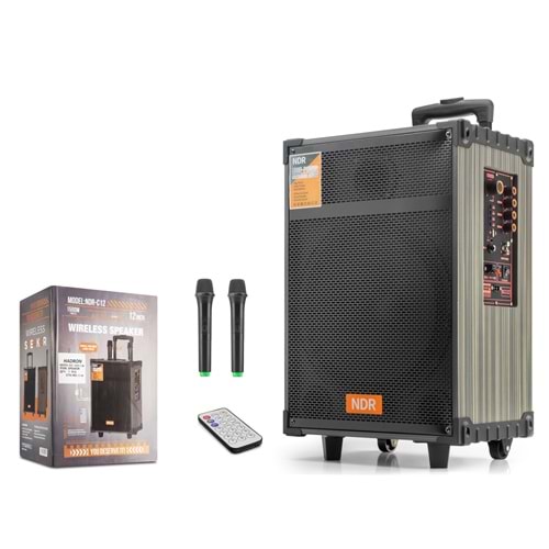 NDR NDRC12 Çift Karaoke Mikrofonlu Bluetooth Hoparlör FM Radyo 40W 12 İnç Kumandalı Ahşap