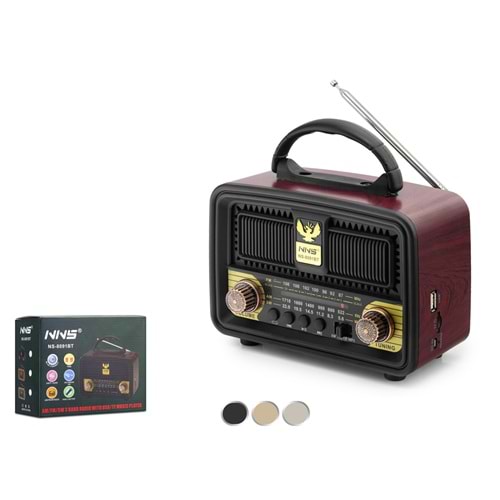 NNS NS8091BT Bluetooth Nostaljik FM AM SW Radyo USB TF 5W Taşınabilir Hoparlör