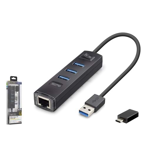 iETOP RJ4503 USB Type-C 3.2 Gen1 Combo Anahtarlı Hub Gigabit LAN 4 Port 5 Gbps Siyah
