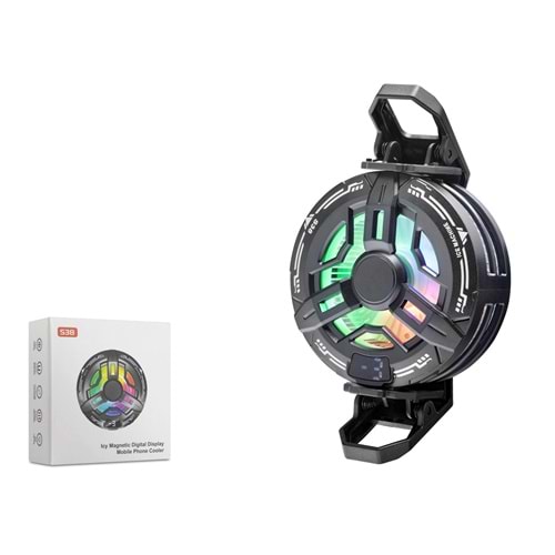 HADRON S38 Manyetik Klipsli Telefon Soğutucu Fan RGB Isı Göstergeli Siyah