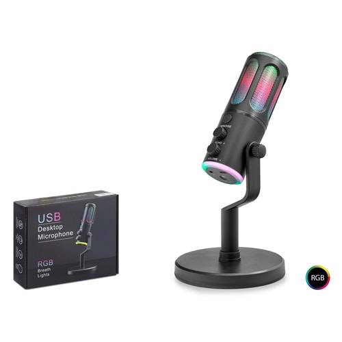 HADRON SU8 Gaming RGB Masaüstü Mikrofon DSP Gürültü Önleme Echo Type-C Siyah