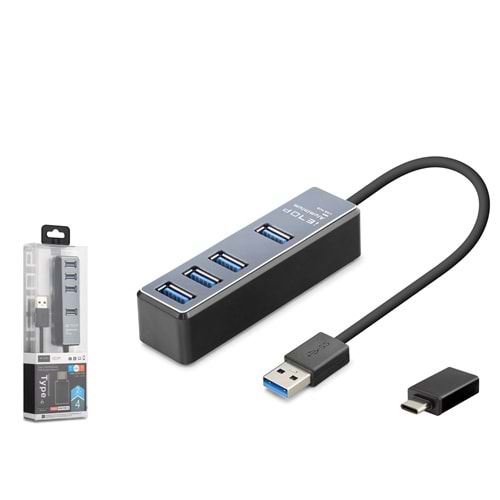 iETOP TU309 USB Type-C 3.2 Gen1 Hub 4 Port 5 Gbps Alüminyum Gri
