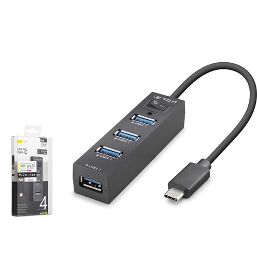 iETOP TU329 Type-C 3.1 Gen1 Anahtarlı Hub 4 Port 5 Gbps Siyah