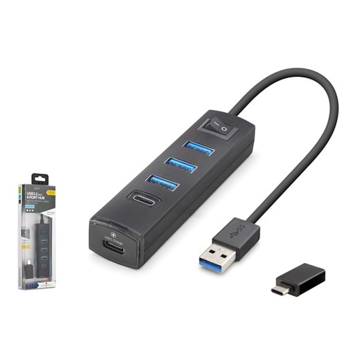iETOP TU359 USB Type-C 3.2 Gen1 Anahtarlı Hub 4 Port 5 Gbps Siyah