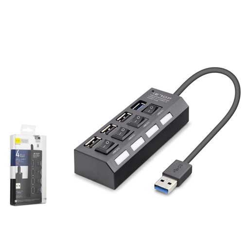 iETOP U3202 USB 3.0 Anahtarlı Hub 4 Port 5 Gbps Siyah