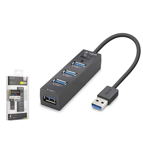 iETOP U329 USB 3.1 Gen1 Anahtarlı Hub 4 Port 5 Gbps Siyah