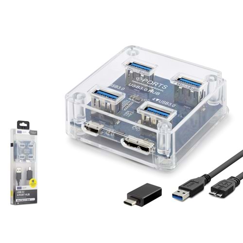 iETOP U331 USB Type-C 3.1 Gen1 Hub 4 Port 5 Gbps Şeffaf