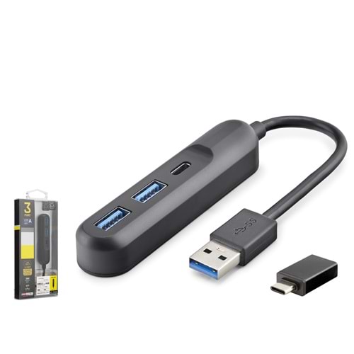 iETOP U35G05 USB Type-C 3.2 Gen1 Hub 3 Port 5 Gbps Siyah