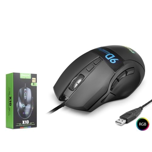 MKESPN X10 RGB Gaming Mouse 12800 DPI 9 Tuş Makro 1000Hz Siyah