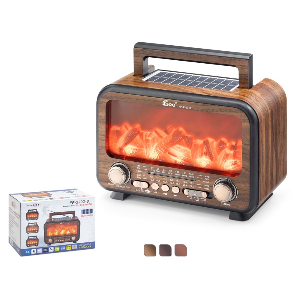 HADRON FP2393S Bluetooth Nostaljik Hoparlör FM Alev Efektli Solar Panelli 25 x 14.5 x 18 cm