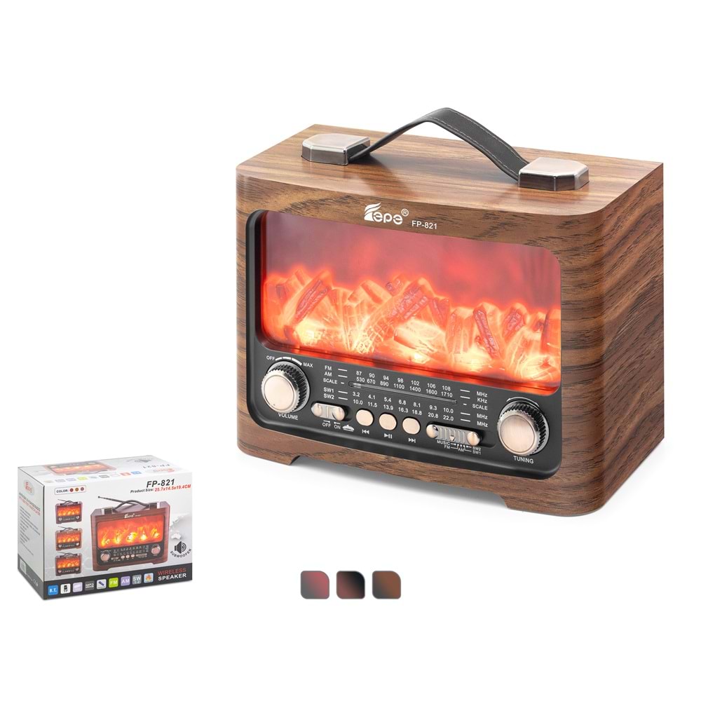 HADRON FP821 Bluetooth Nostaljik Hoparlör FM Alev Efektli 25.7 x 14.5 x 19.4 cm