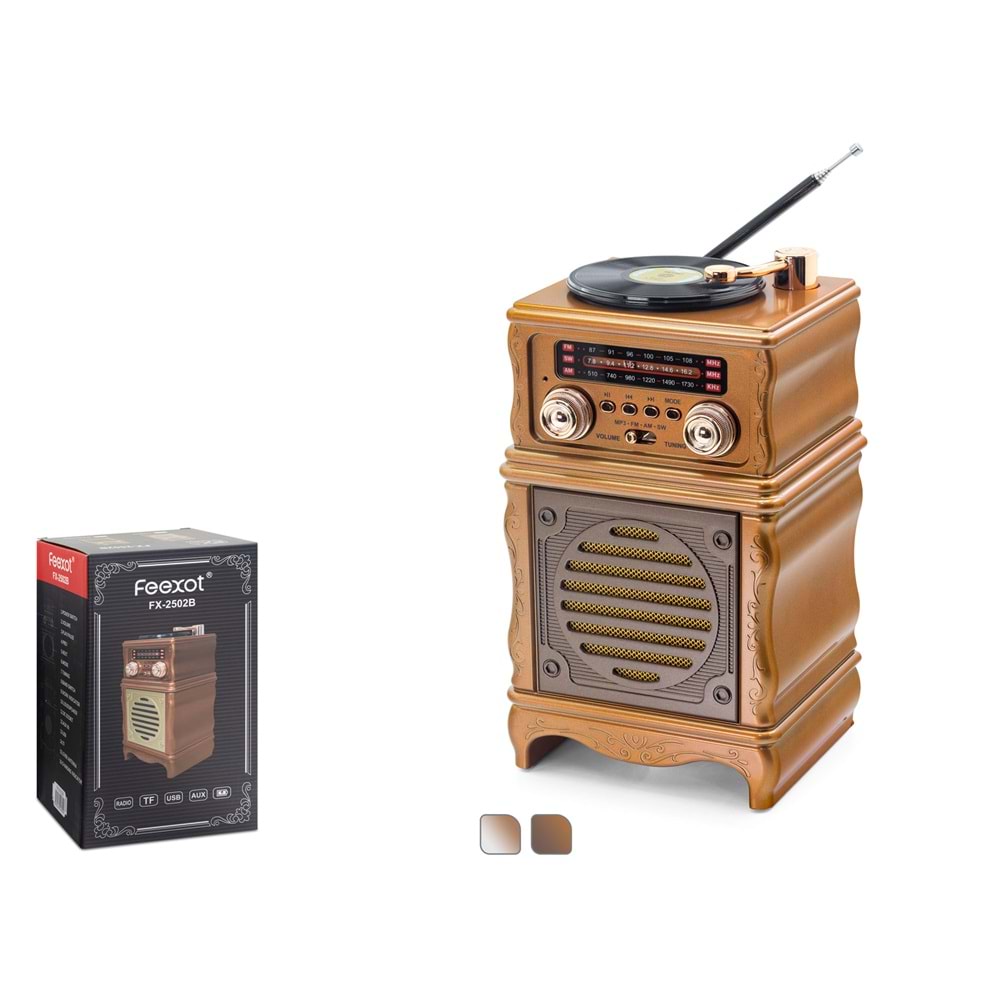 FEEXOT FX2502B Bluetooth Nostaljik FM Radyo USB TF AUX Hoparlör - Kahverengi