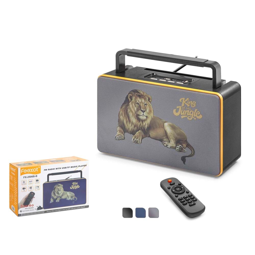 FEEXOT FX2506B Bluetooth Nostaljik FM Radyo USB TF AUX Kumandalı Taşınabilir Hoparlör - Siyah