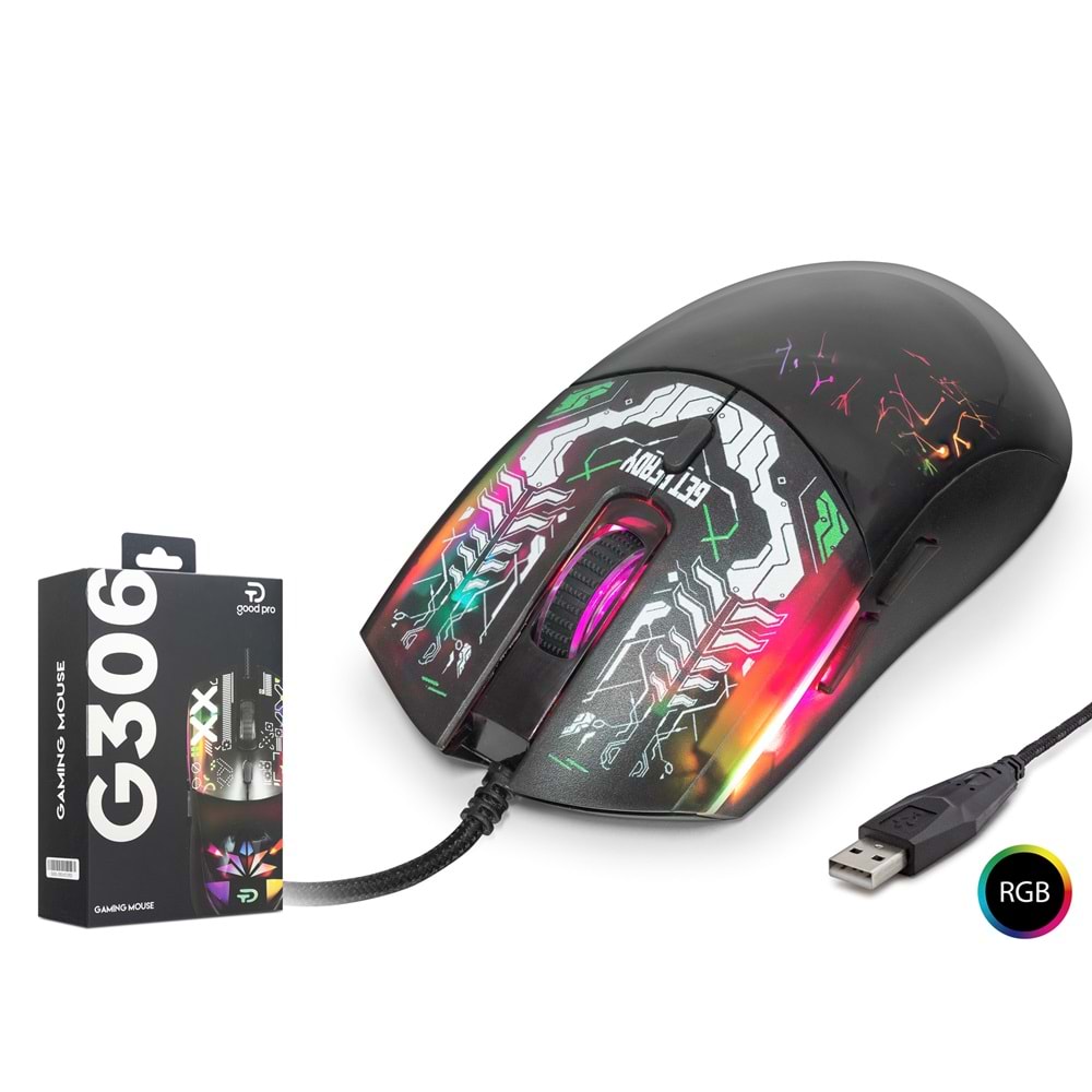 HADRON G306A Gaming Mouse 7200 DPI Graffiti Desenli RGB - Siyah