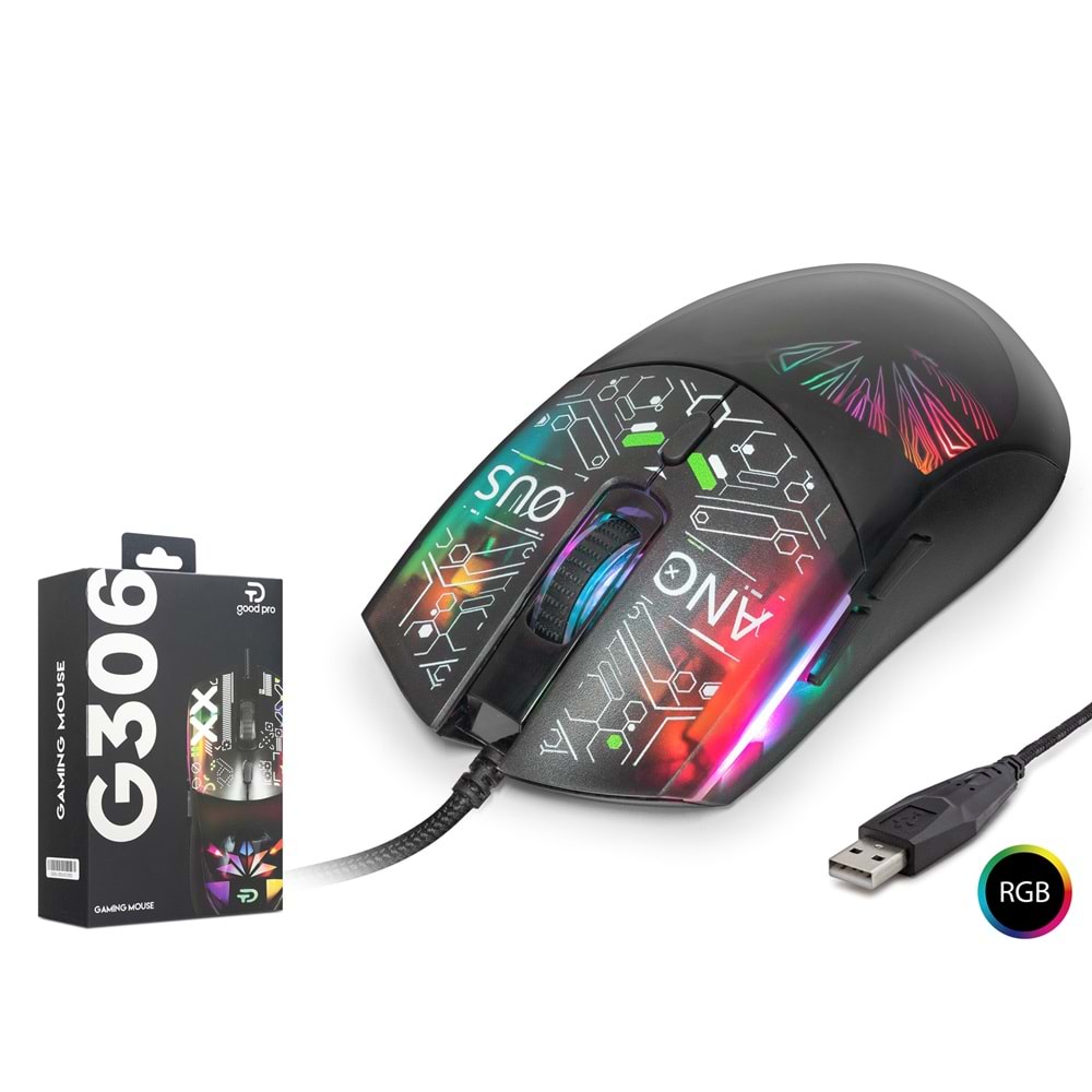 HADRON G306C Gaming Mouse 7200 DPI Soyut Art Desenli RGB - Siyah