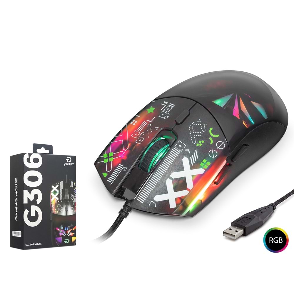 HADRON G306D Gaming Mouse 7200 DPI Cyber Desenli RGB - Siyah