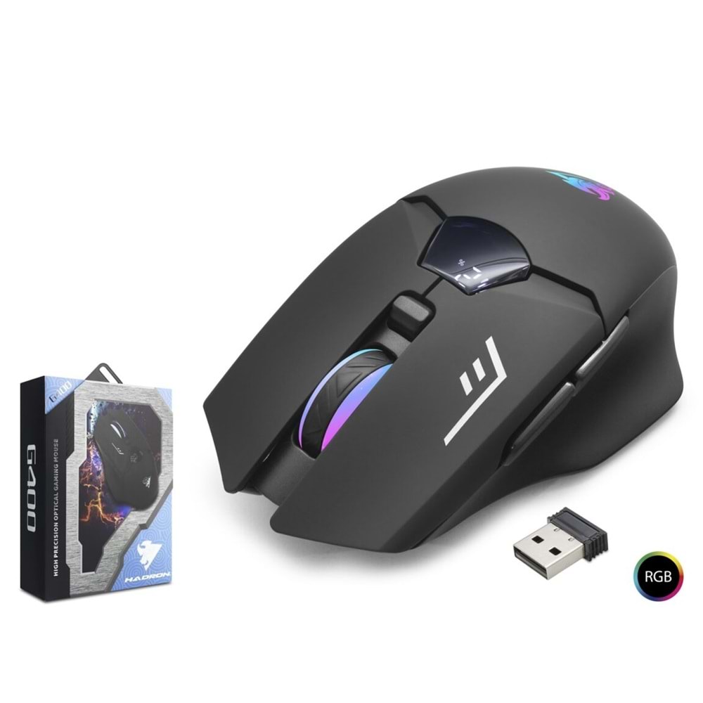 HADRON G400 Dual Mode Sessiz RGB Gaming Mouse 2.4 GHz Bluetooth 1600 DPI Siyah